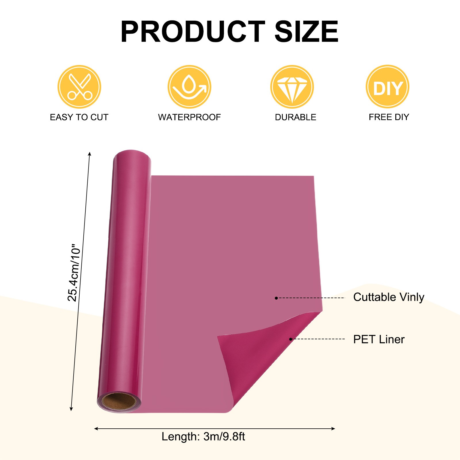 Rose Red Permanent Vinyl, 10 Inch x 9.8ft Vinyl Roll