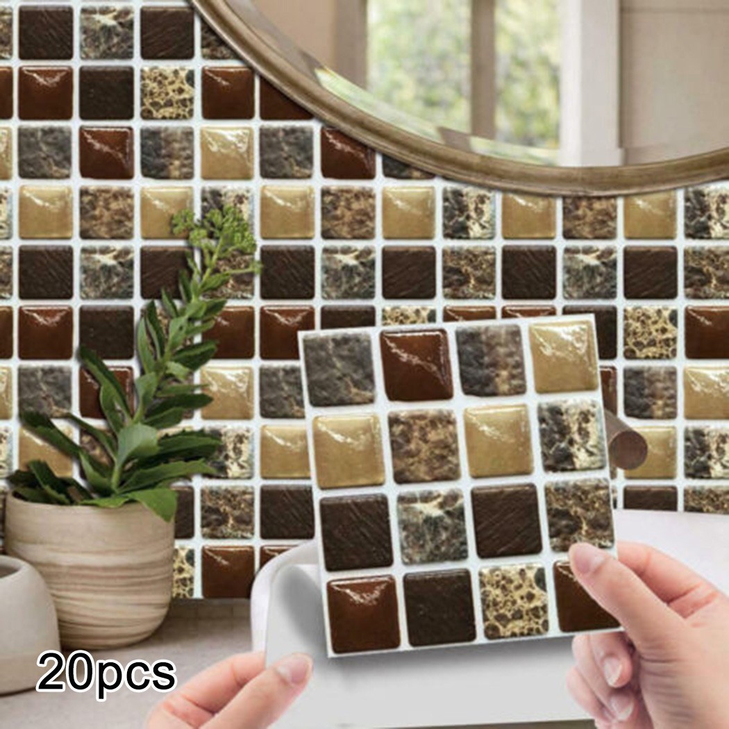 PVC 3D Mosaic For Tile Stickers Pack of 20 for Kitchen Bathroom Wall 10x10cm
