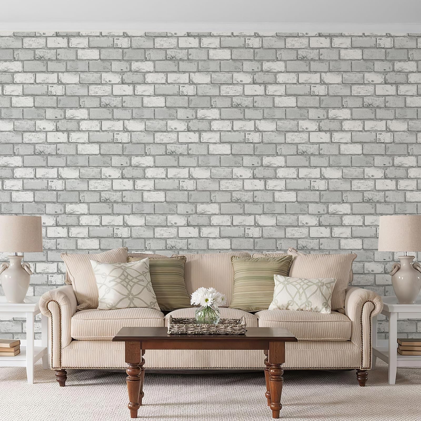 Brick Wallpaper Peel and Stick, Removable Vintage Grey Self Adhesive Stone Wa…