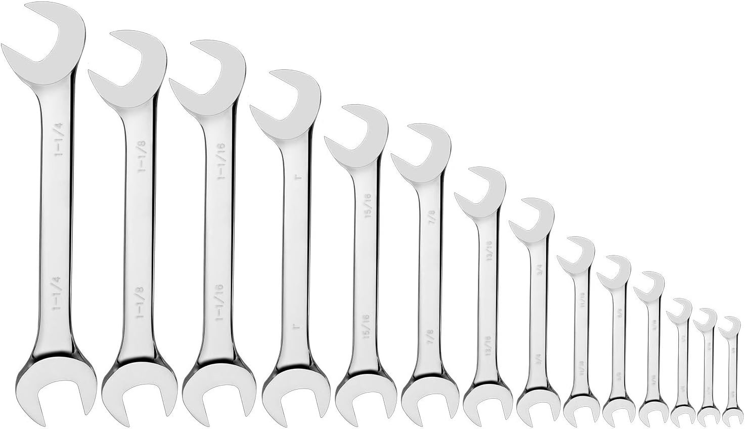 14-Piece Angle Head Open End Wrench Set, Chrome Vanadium Steel, Inch Sizes & Rac