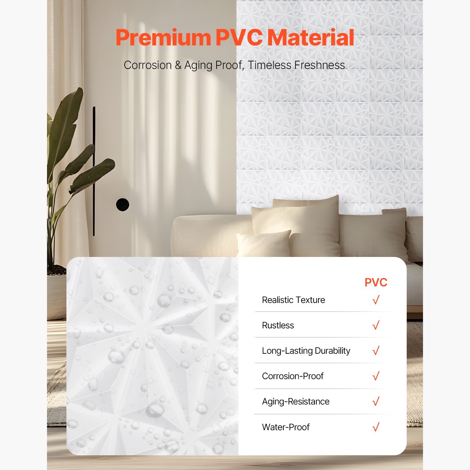 Uimoso 3D Wall Panels 11.81 x 11.81" PVC 32 Sq.Ft Coverage Diamond Matte White