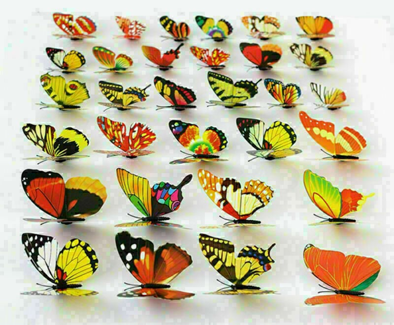 12/24/36/100/Pcs Multicolor Artificial Butterflies with Magnet Home Decorations