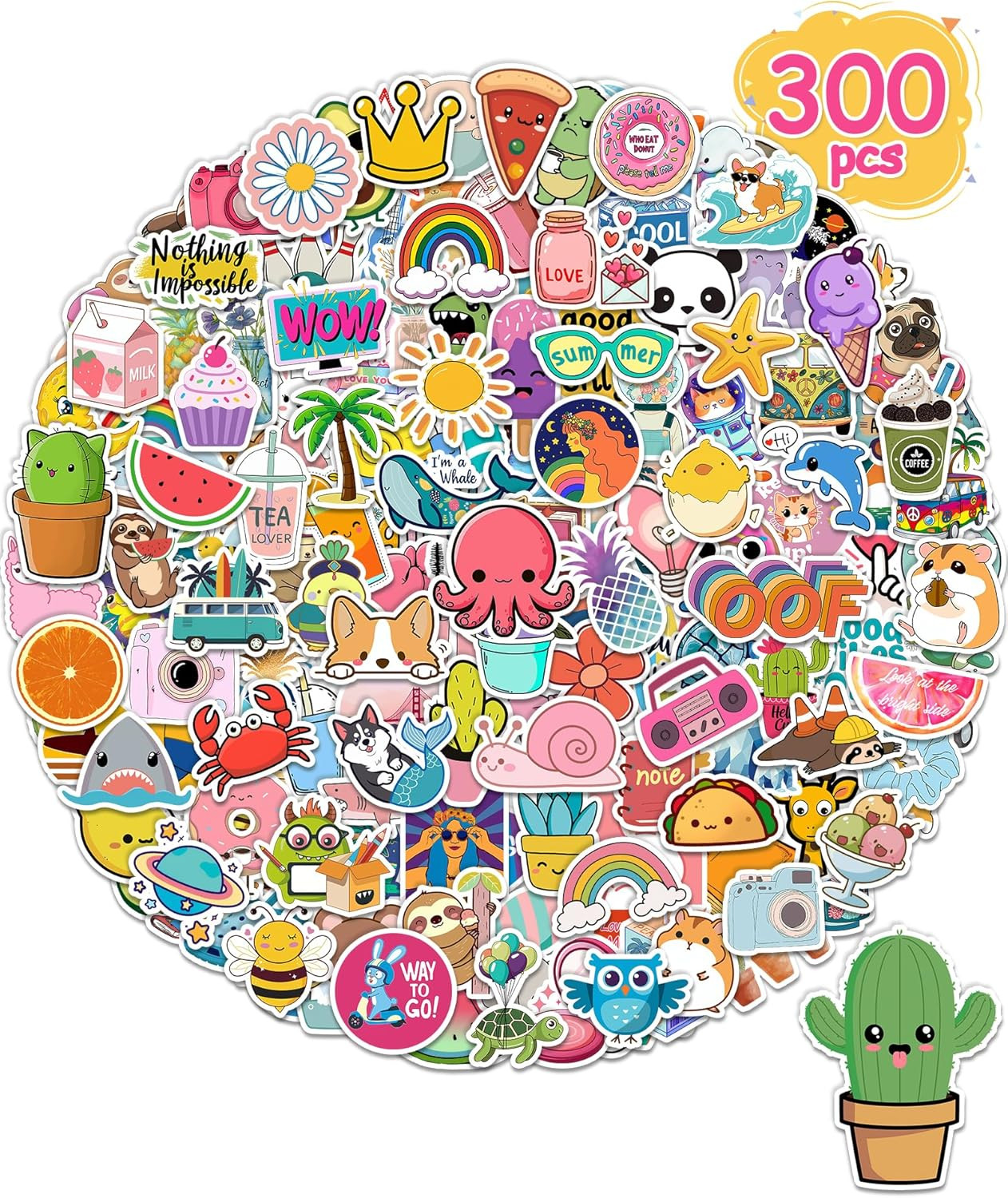 300 Pcs Stickers for Kids, Cute Vinyl Waterproof Stickers for Water Bottle | Tre