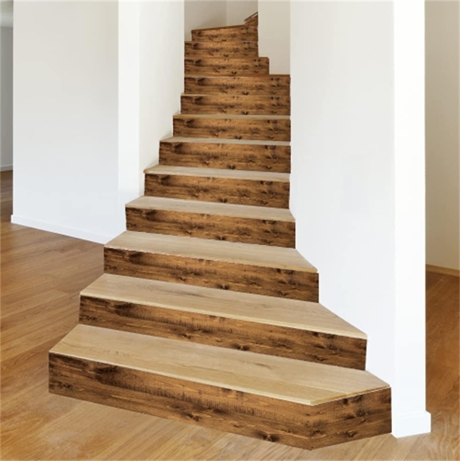 artfanke 13Pcs Vintage Wood Grain Stair Stickers Peel and Stick – Faux Wood S…