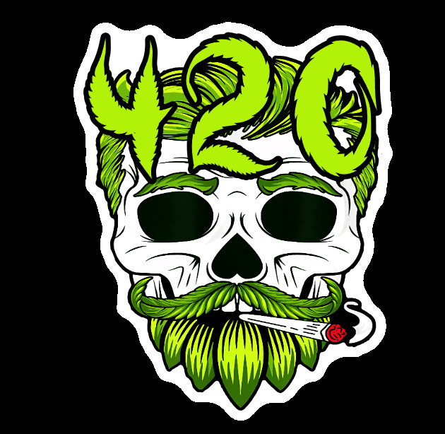 420 Stoner Mustache Skull Vinyl Sticker Marijuana Weatherproof Laptop Weed