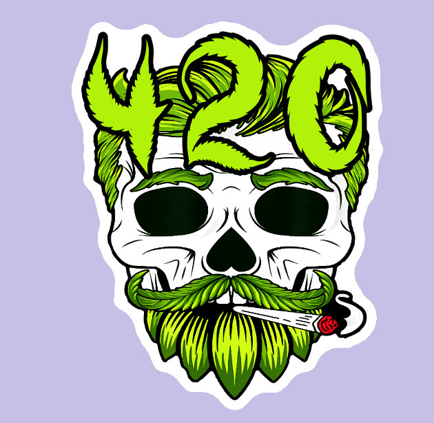 420 Stoner Mustache Skull Vinyl Sticker Marijuana Weatherproof Laptop Weed