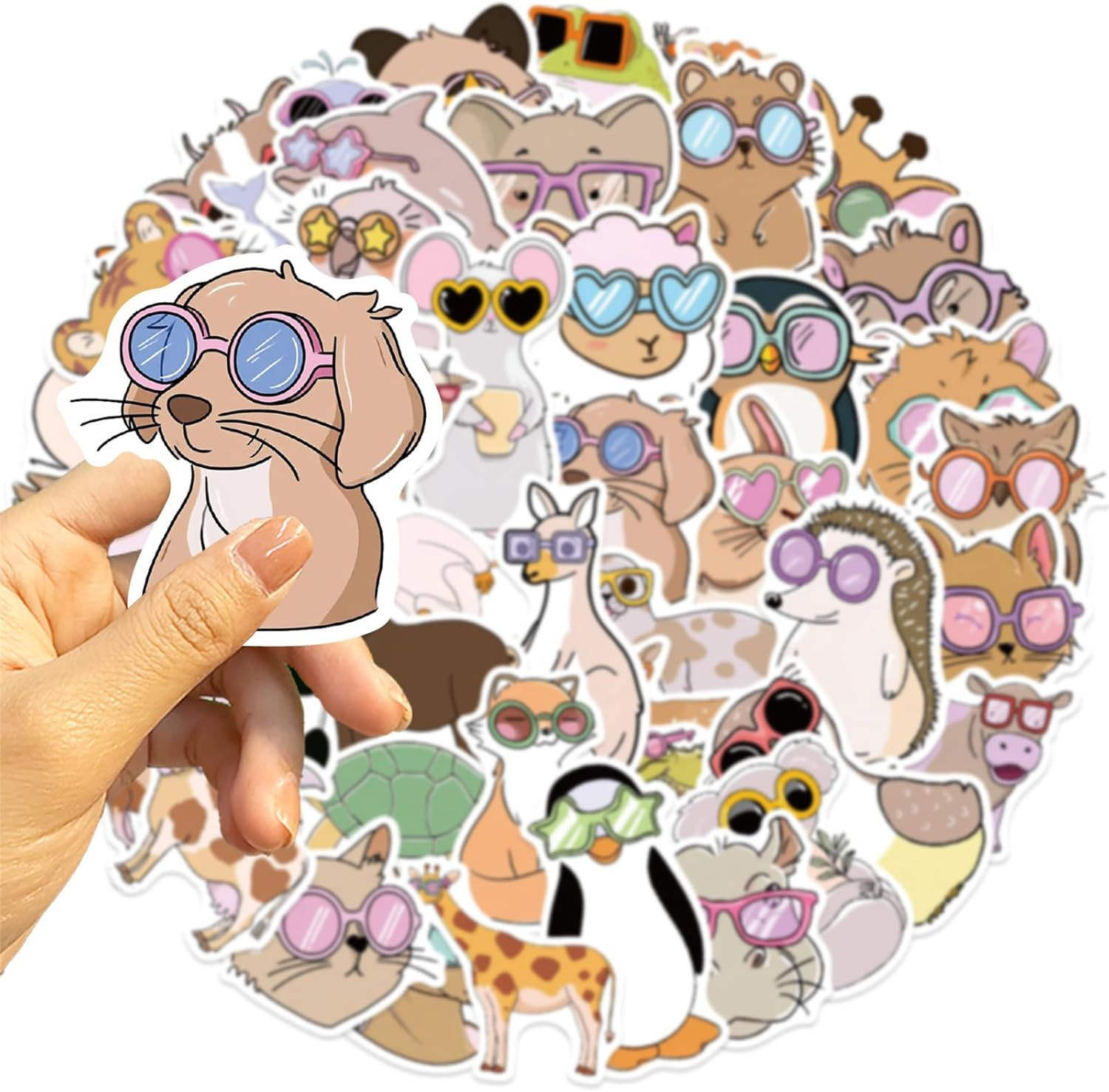 50Pcs Funny Meme Animal Stickers for Kid Cute Animal with Glasses Stickers Fun G
