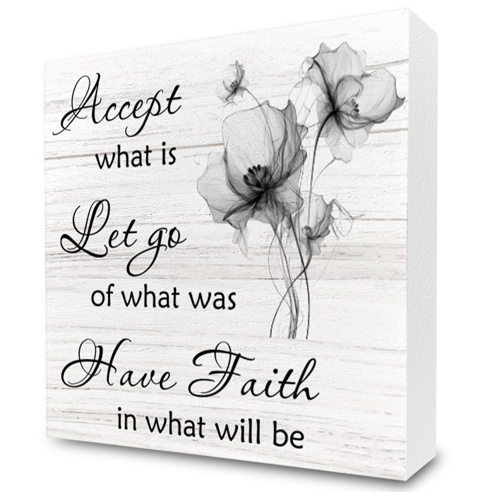 Accept What Is Wooden Sign, Let Go of What Was, Floral Inspirational Desk Dec…