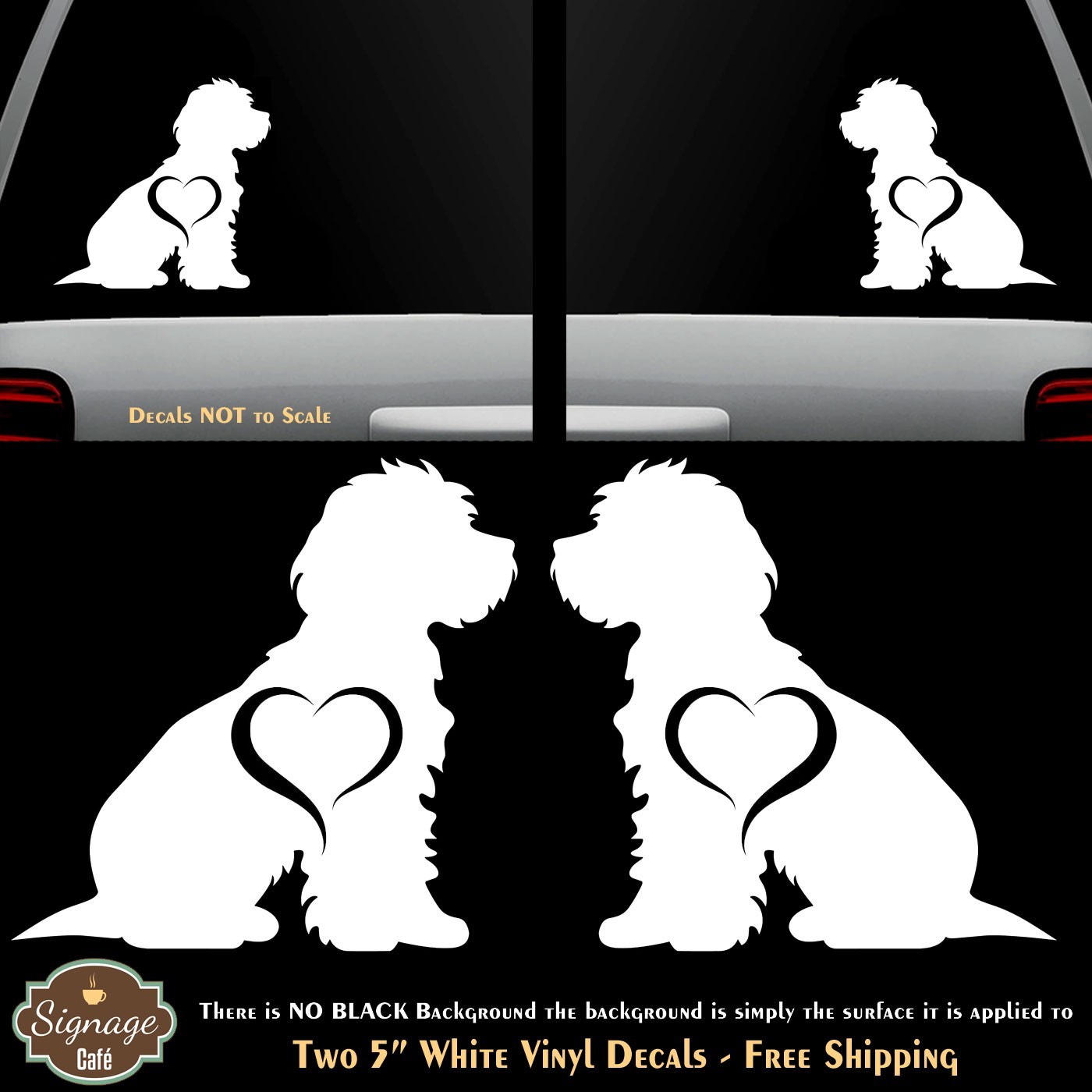 Cockapoo Two 5" White Vinyl Decals Car Windows Any Flat Surface