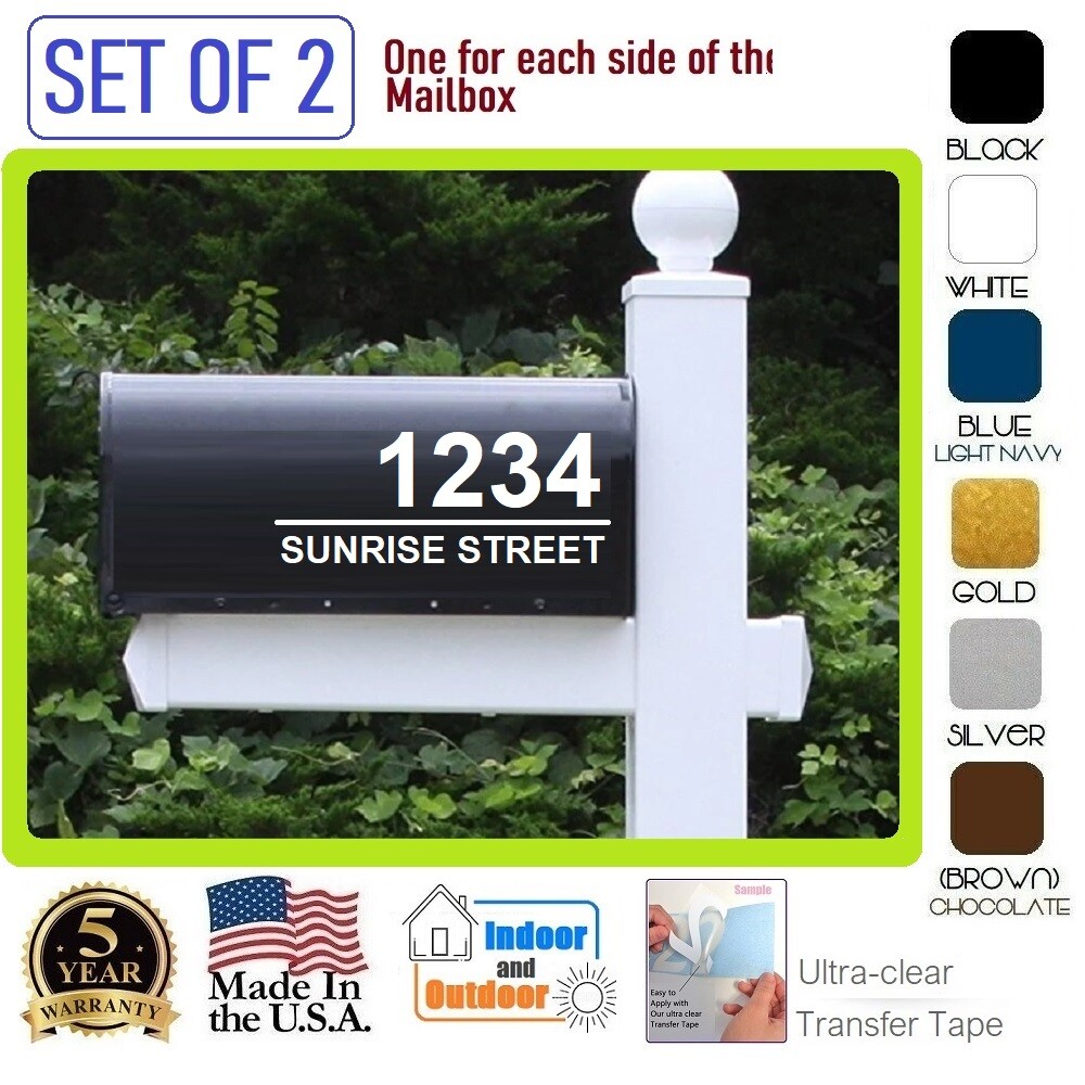 SET OF 2 CUSTOM PERSONALIZED VINYL MAILBOX NUMBERS Street DECAL, (Model 18)