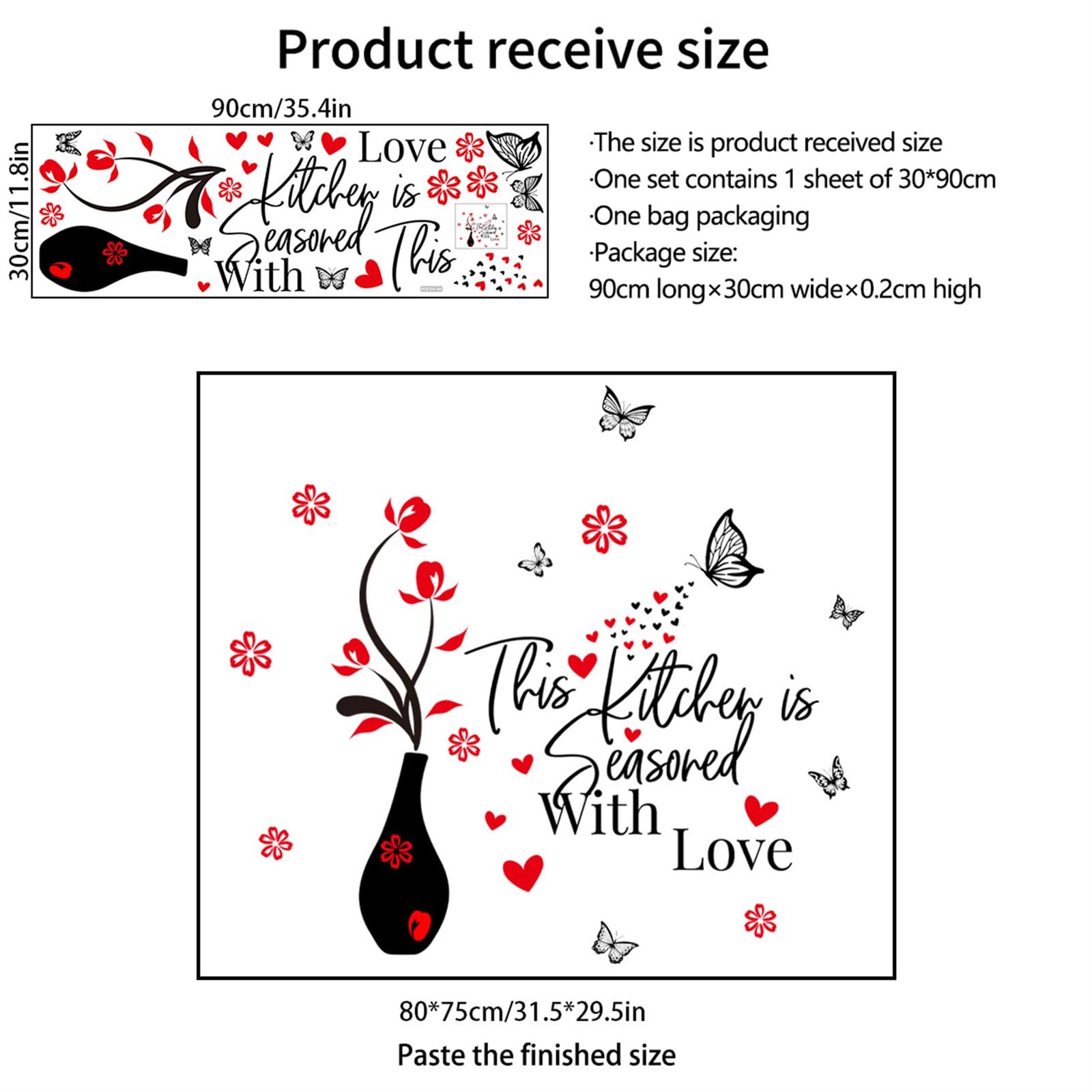 Kitchen Wall Stickers Decor This Kitchen is Seasored with Love Black and Red …
