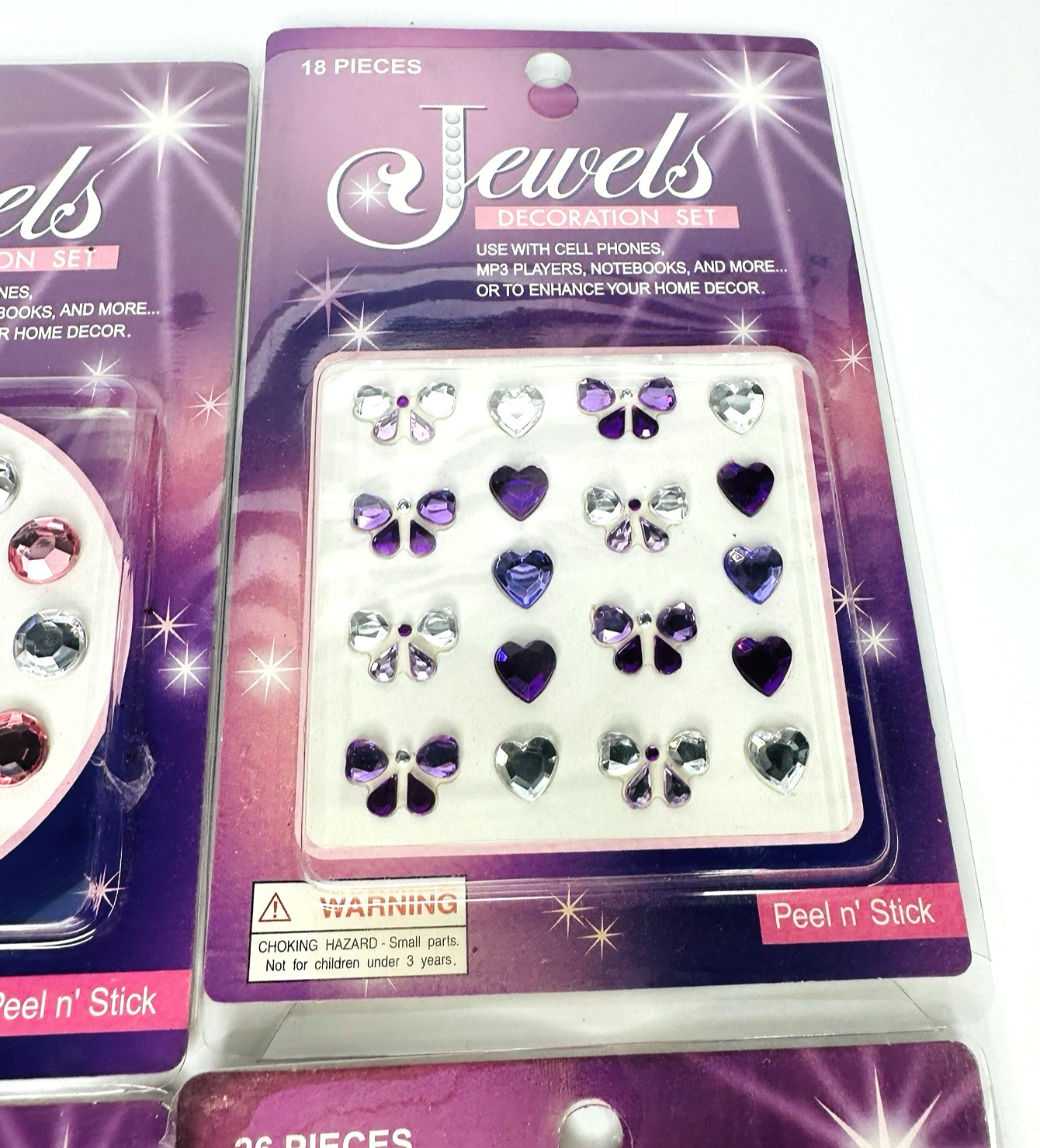 Jewels Decoration Set Lot of 6 Peel & Stick 3D Stars Rounds Hearts Tear Drops