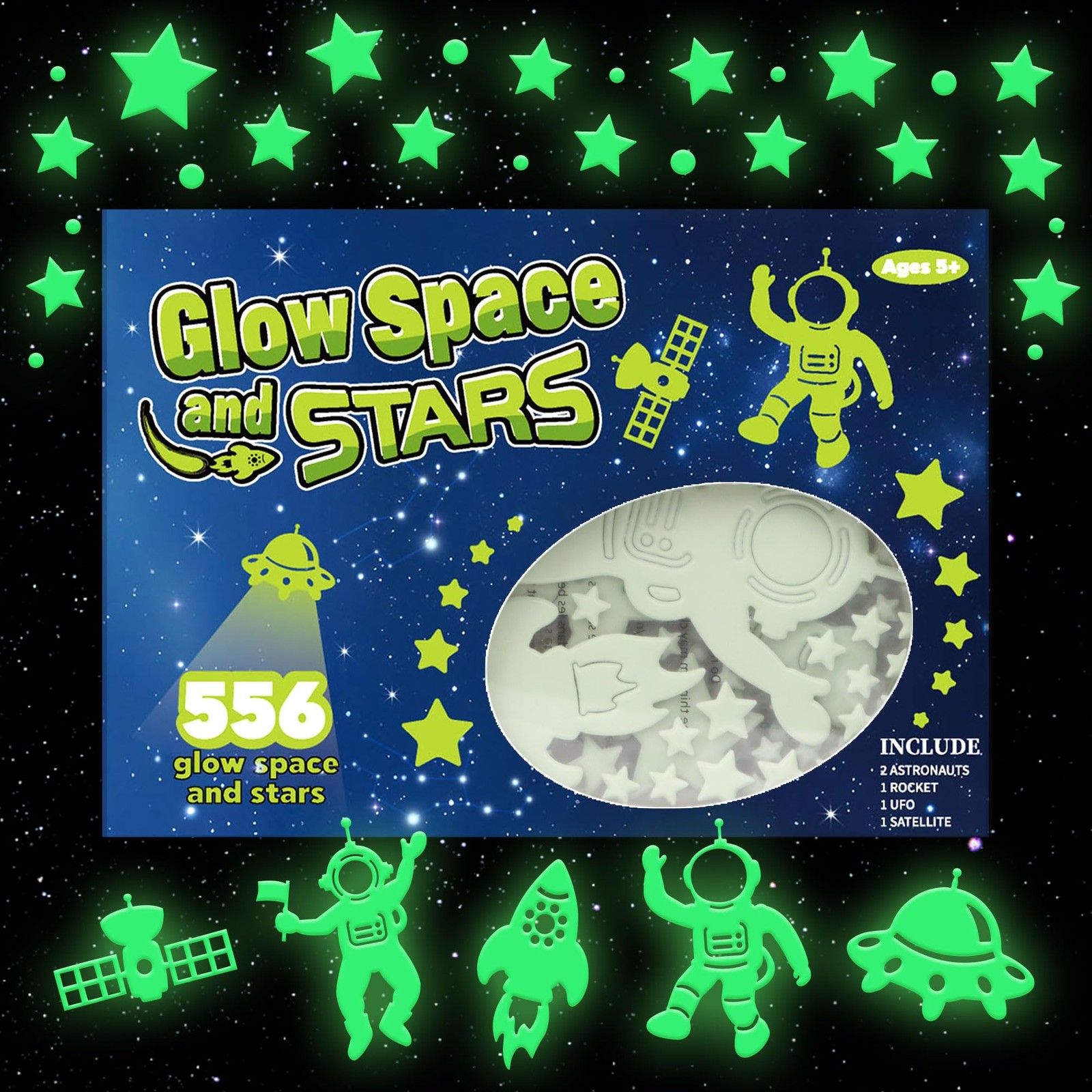 556PCS Glow Dark Stars Ceiling 3D Space Galaxy Stickers Astronaut Rocket Planet