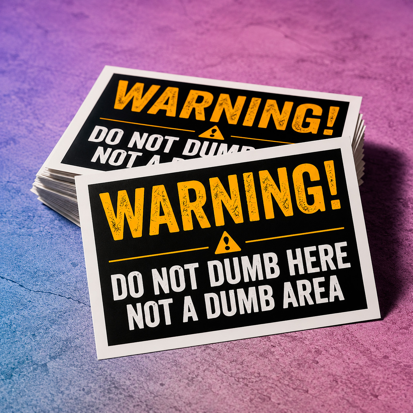 Funny Warning Sign Sticker: "WARNING! Do Not Dumb Here, Not a Dumb Area" Decal