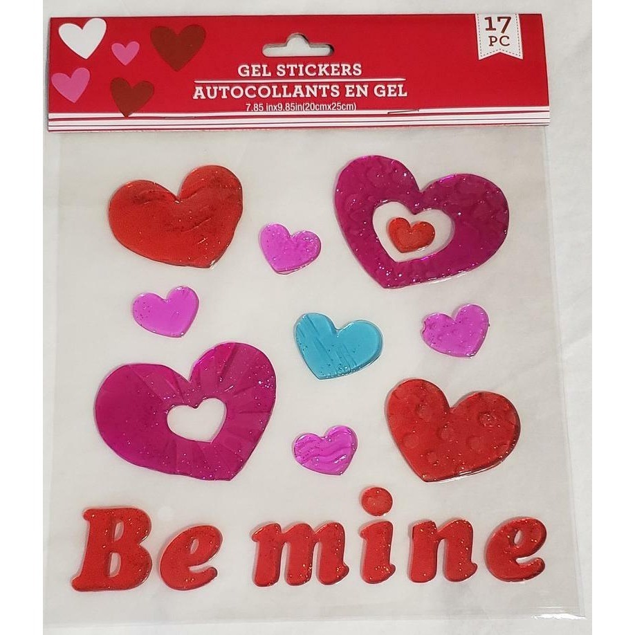 NEW Valentine's Day Be mine Hearts Glittery Window Gel Clings Decorations 17 pc!