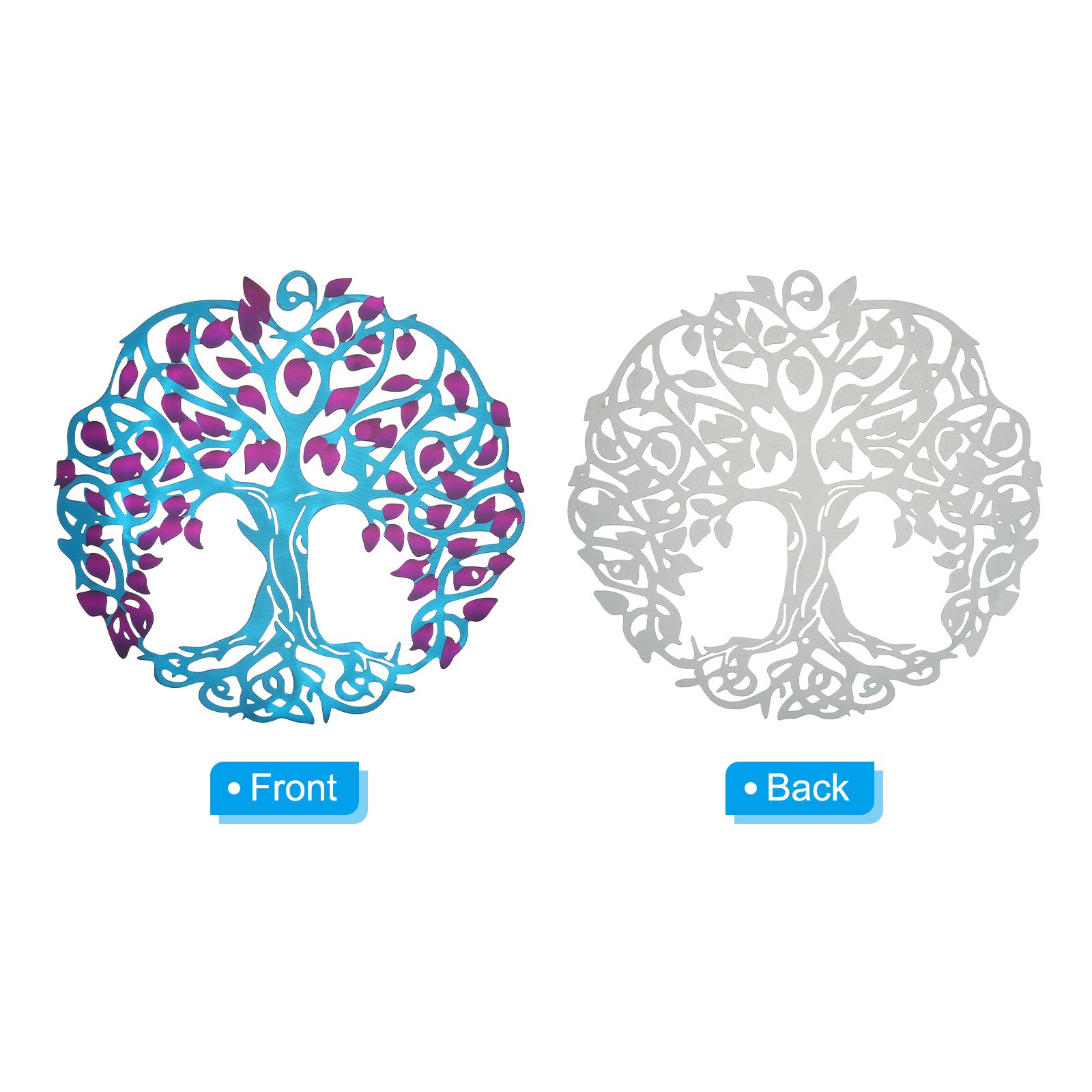 Metal Tree Wall Decor Tree of Life Wall Sculpture Decoration, Purple Blue