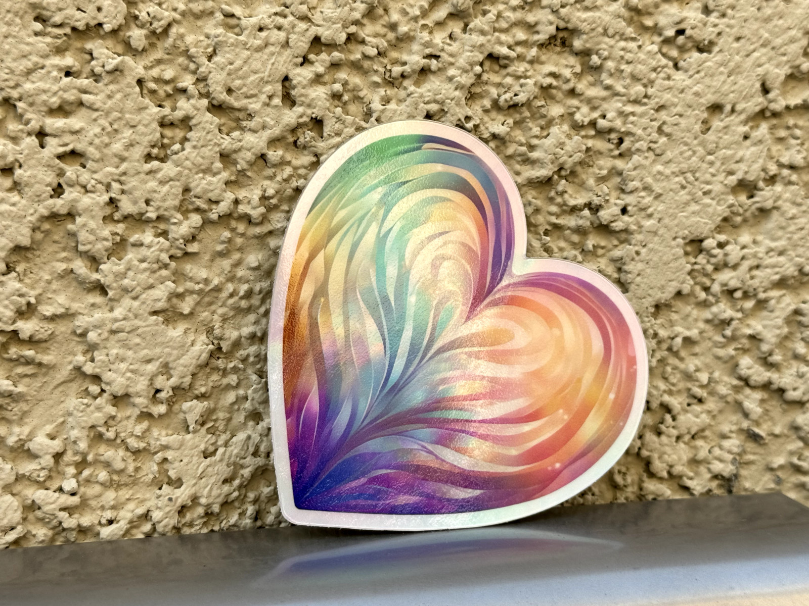 Holographic Heart Shaped Sticker – Laminated