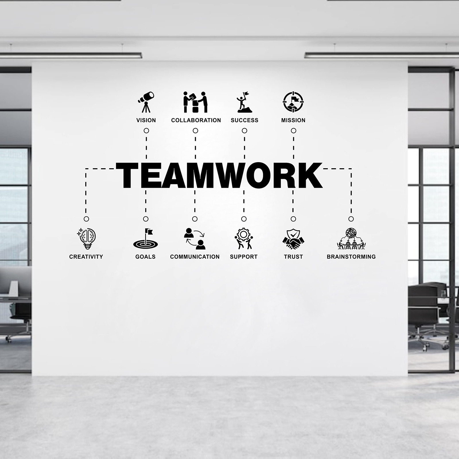Teamwork Values Stickers, Large Black, Wall Decor, Office Team Building Decals