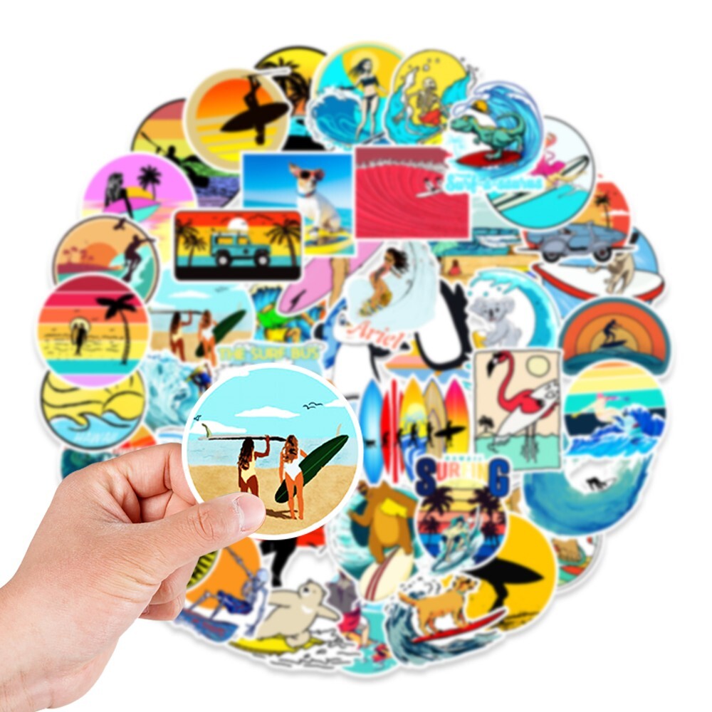 50 Pcs Stickers Summer Vacation Surfing Sports Beach Car Luggage Laptop Vinyl