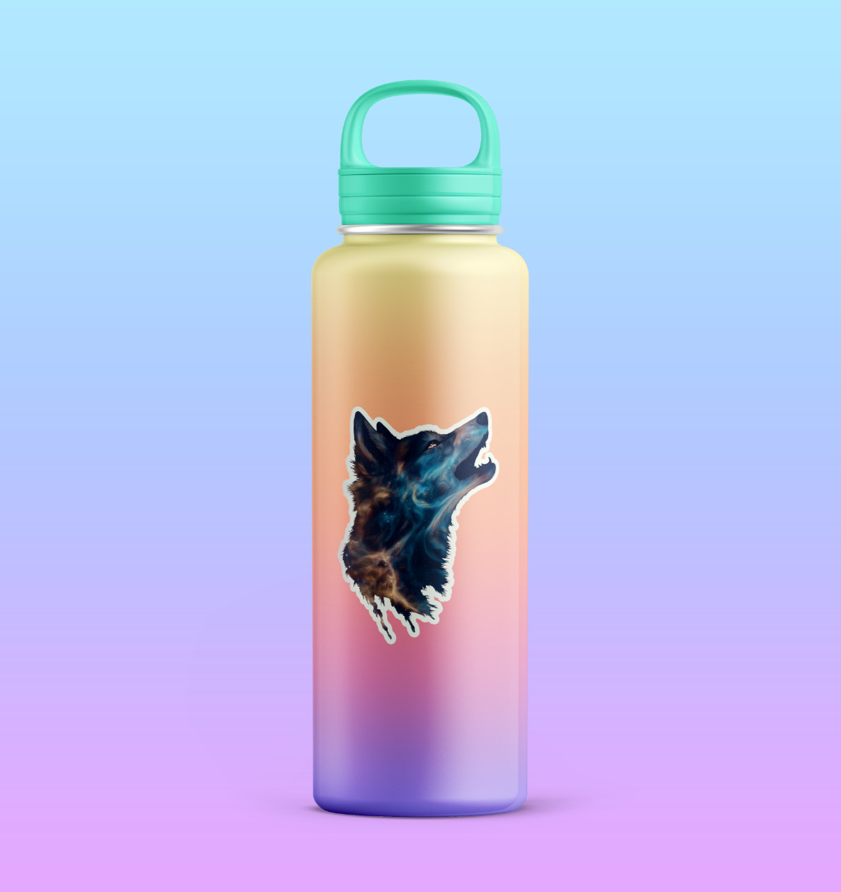 Howling Wolf Galaxy Sticker: Night Sky Cosmic Animal Waterproof Sticker