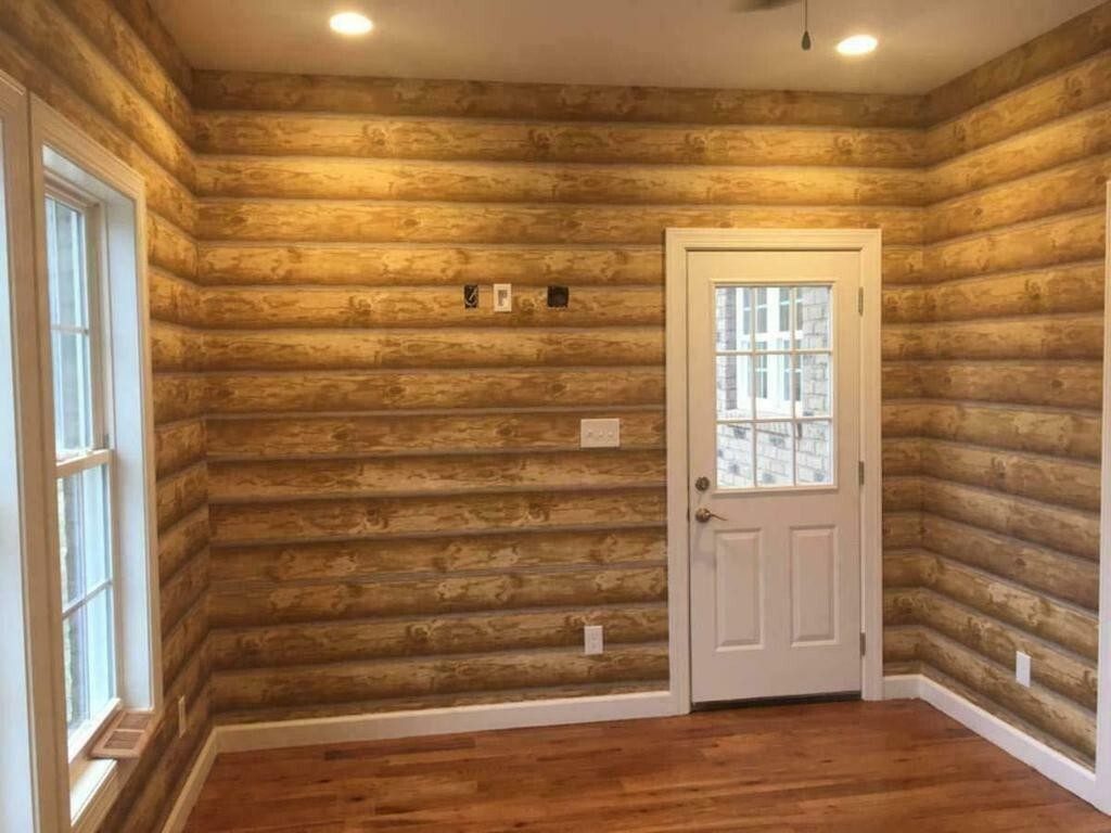 York Wallcoverings CH7977 Lake Forest Lodge Mountain Logs Wallpaper, Light Brown