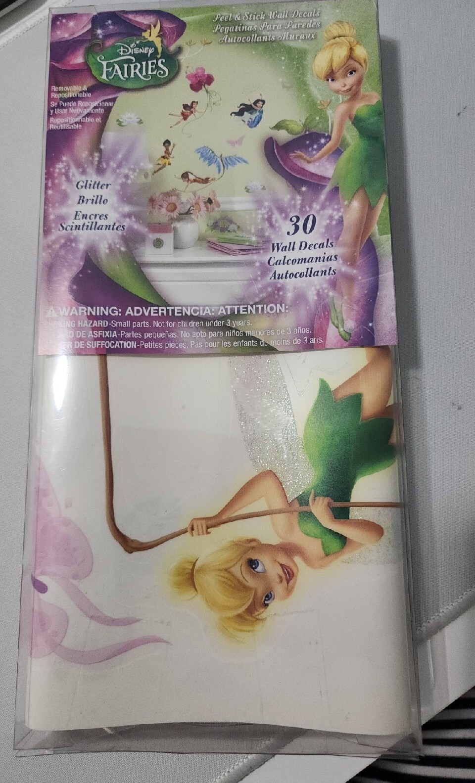 New RoomMates Disney Fairies Peel & Stick Wall Decals with Glitter 30 Pcs