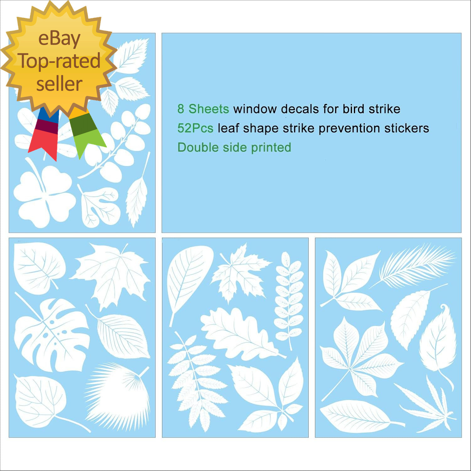 Window Decals for Bird Strikes 52 Pieces Large Leaf Shape anti Collision Sticker