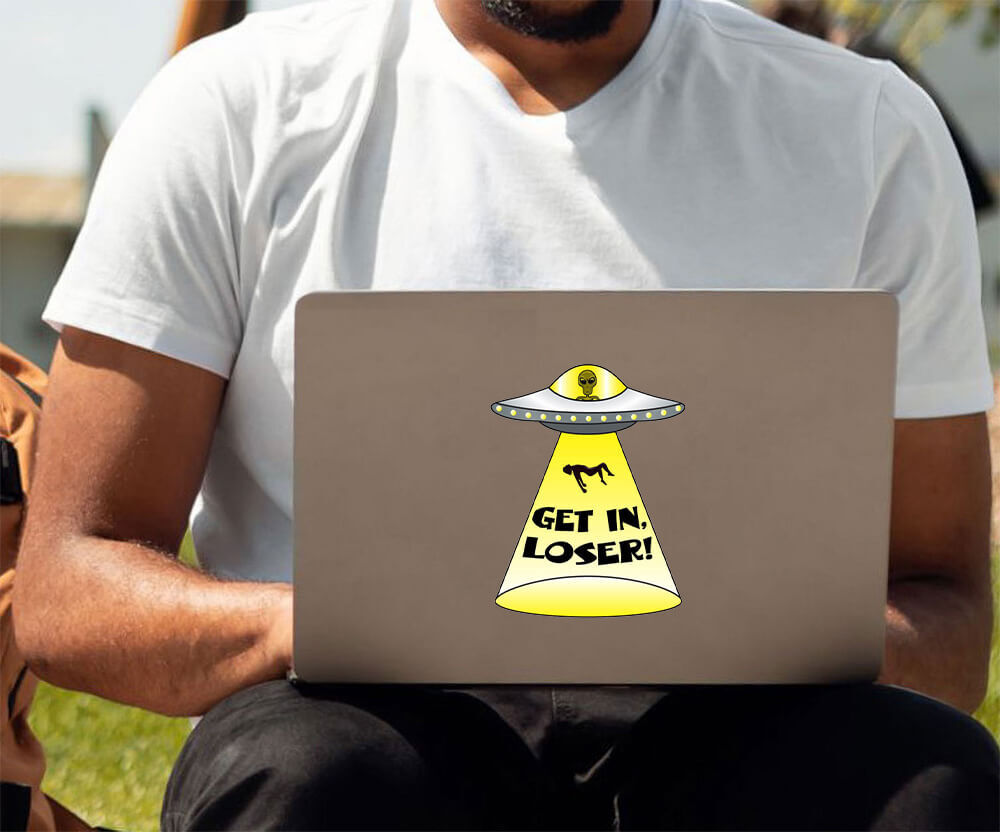 UFO Get In Loser – Postcard Sized Vinyl Sticker 5.5" x 4.25"