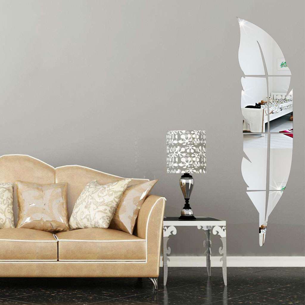 Large 3D Feather Mirror Wall Sticker Acrylic Art Room Decal Decor DIY Removable