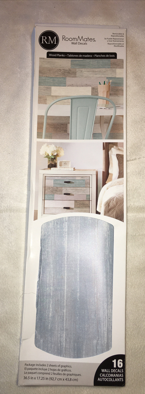 DISTRESSED WOOD look PLANKS peel & stick wall stickers 16 decals barn BLUE decor