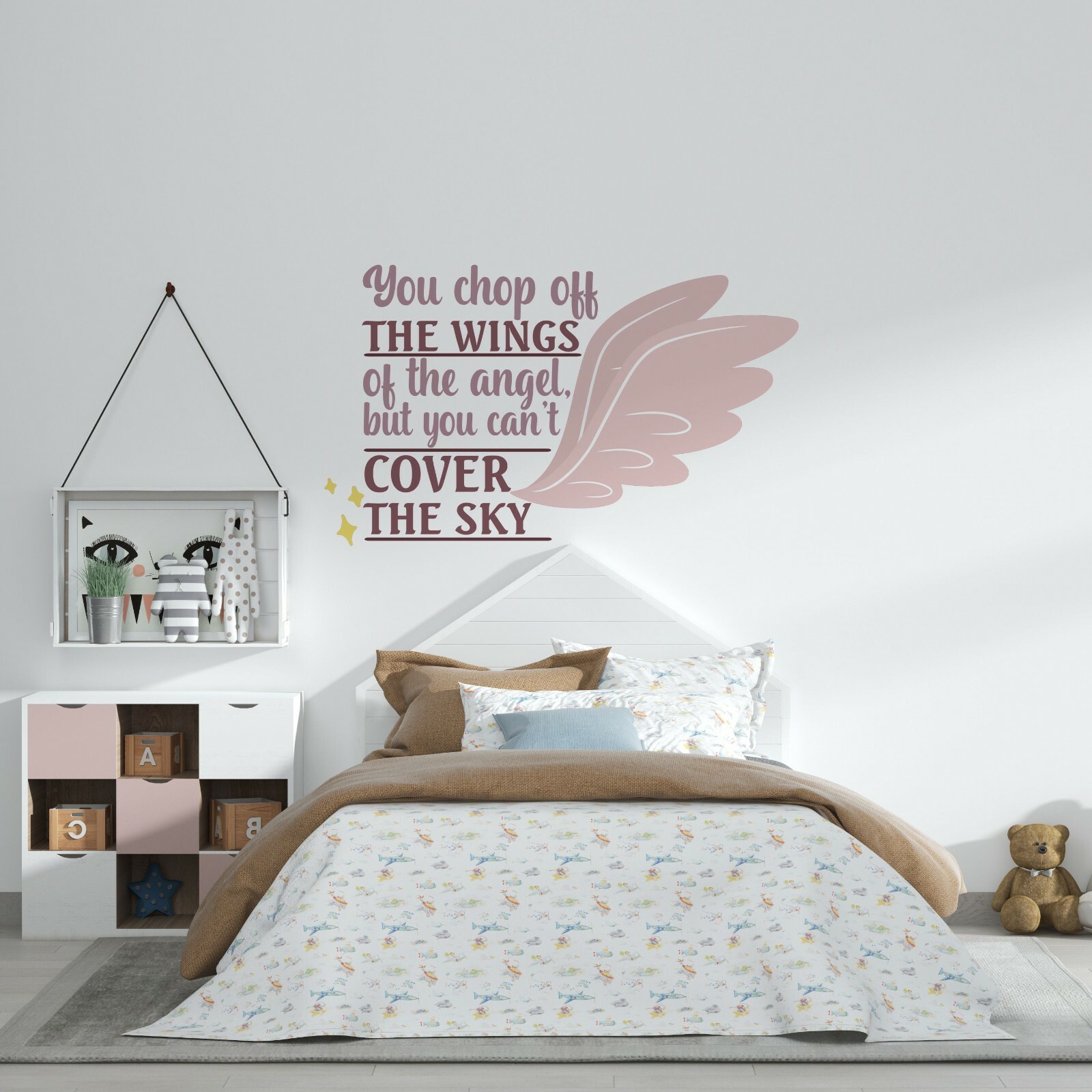 Home Bedroom Living Room Lettering Art Quote Angel Wings Design Vinyl Wall Decal
