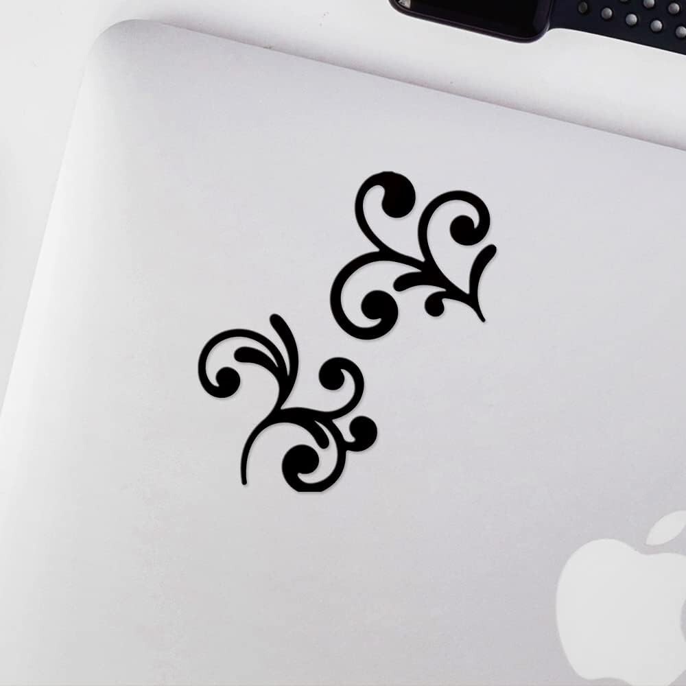 Decal Stickers Artisan Floral Swirl Set of 2 Black Waterproof Vinyl small 3×3