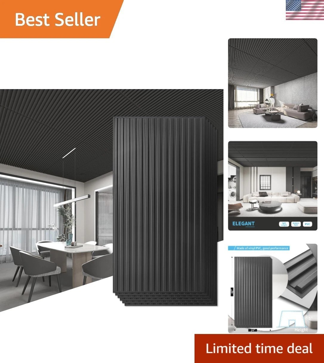6-Pack Slat Design 3D Wall Panels for Interior Wall Decor, 2×4 FT PVC Decorat…