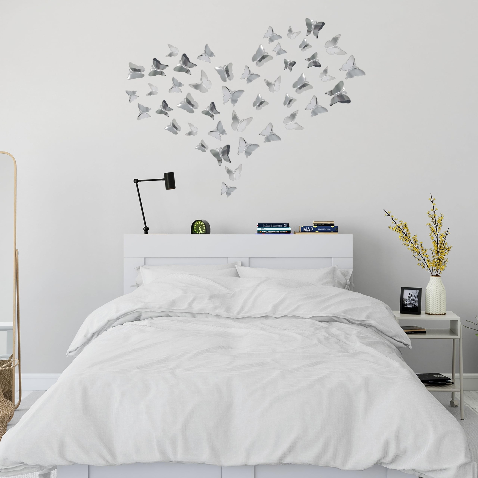 3D Mirror Metallic Butterfly Wall Decor, Silver, 48Pcs 4 Styles 3 Sizes, Remo…