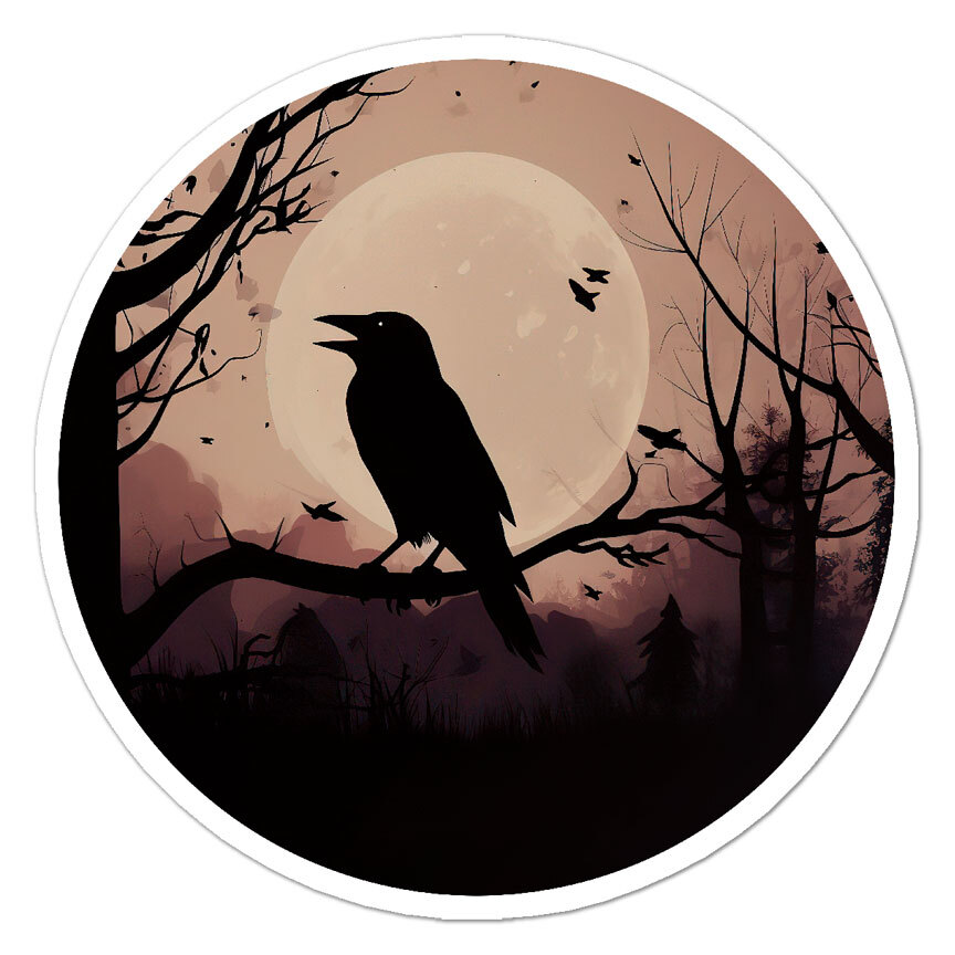 Crow Raven Moon, Vinyl Decal Sticker, Indoor Outdoor, 3 Sizes, #9704
