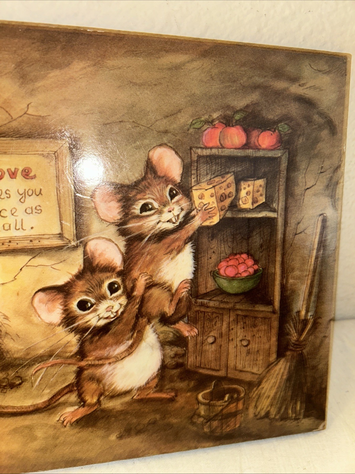 Vtg 1970s W M Otto Mice Decoupage Plaque Art Love Makes You Twice As Tall