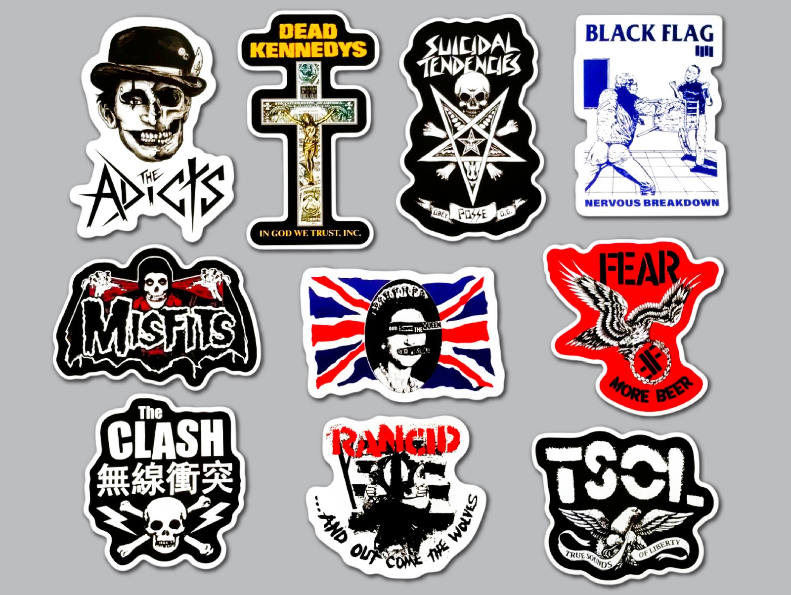 Punk Vinyl Sticker Lot (10 Stickers) Set 13 adicts fear rancid tsol misfits rock
