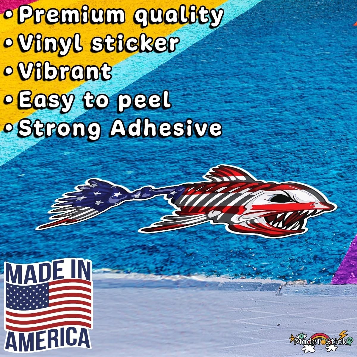 US Flag Skeleton Fish American Fishbone 2-Pack Vinyl Decal Boat Sticker 2.6"x6"
