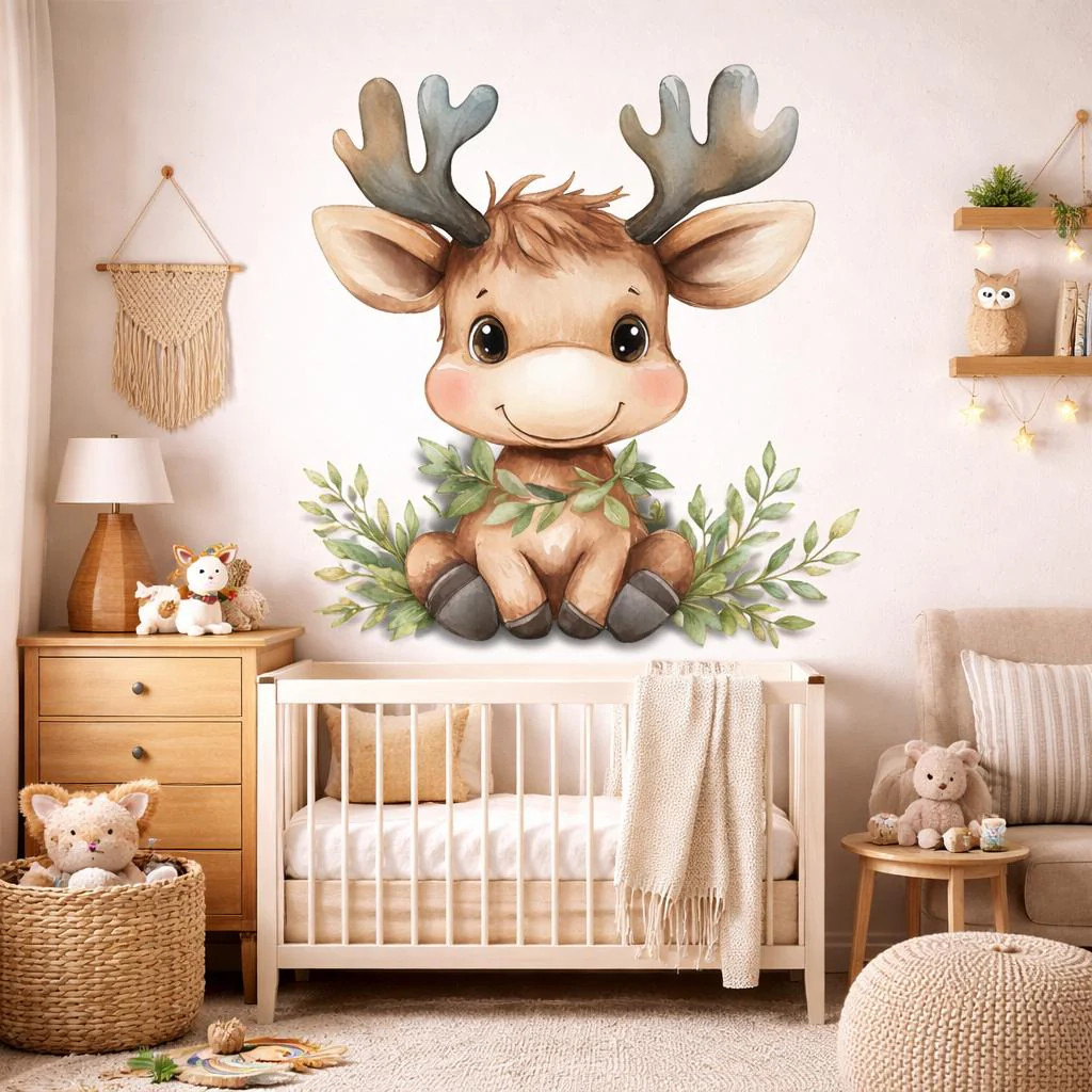 Baby Reindeer Wall Decal | Watercolor Woodland Nursery Decor