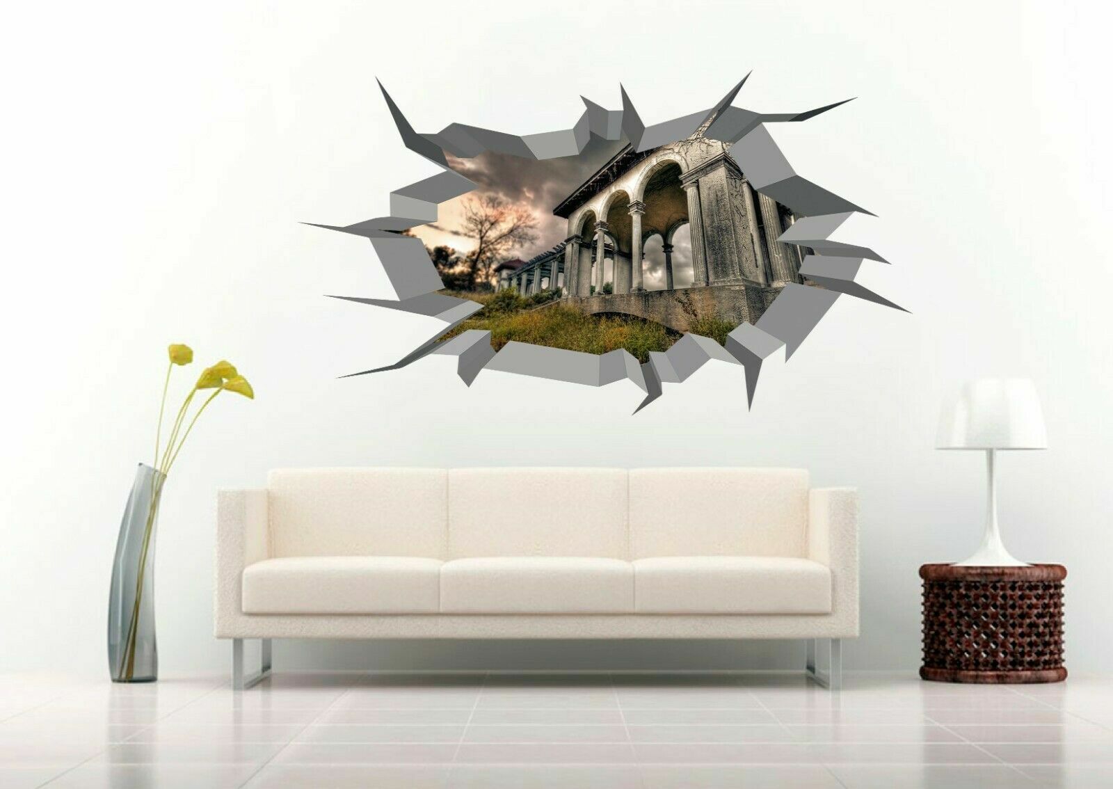 Old Stone Column Gazebo 3D Crack Hole Wall Decal Vinyl Sticker Mural Art Decor
