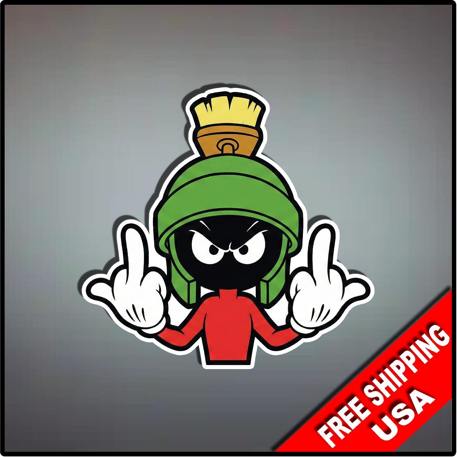 Marvin The Martian Flip Off Vinyl Decal Sticker 4" x 4" Cartoon Middle Finger