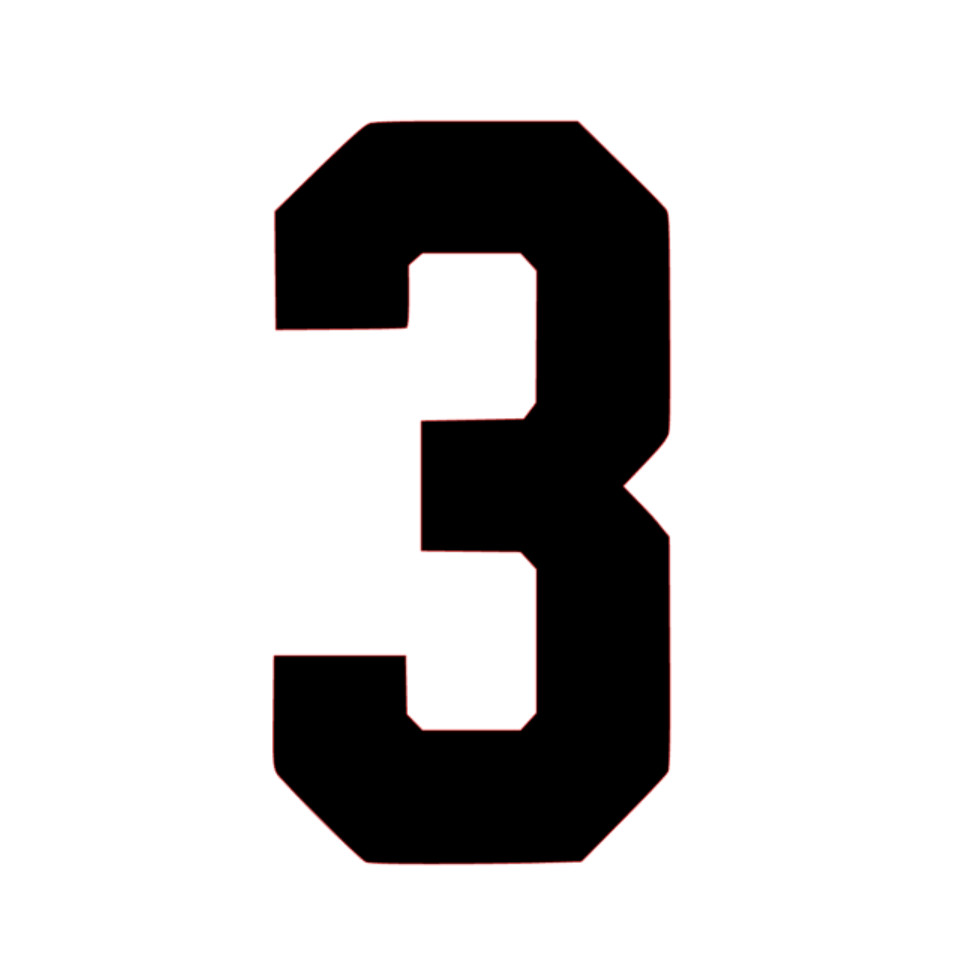 Number Three 3 Decal PICK SIZE COLOR Vinyl Sticker Jersey Athlete Varsity Sport
