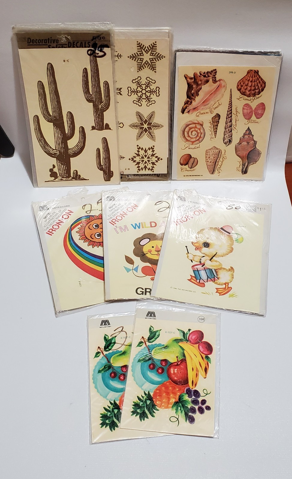 Vintage Lot Art Decals, Fruit & Floral, Children's, Shells, Snowflakes, Cactus