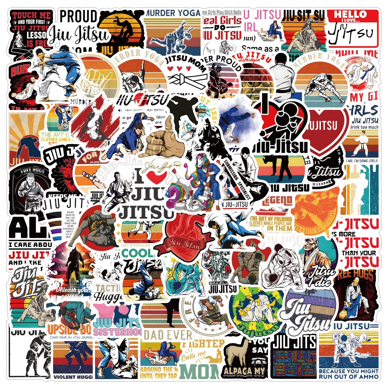 122Pcs jiu Jitsu Stickers Pack, Sport Aesthetic Vinyl 2-4inches, Colorful