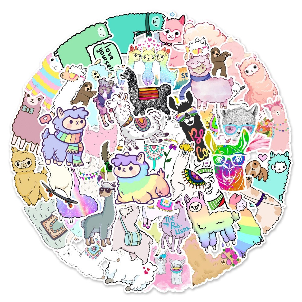 50pcs LLAMA Stickers, Cute Animal Water Bottle Laptop No Residue Sticker, #118