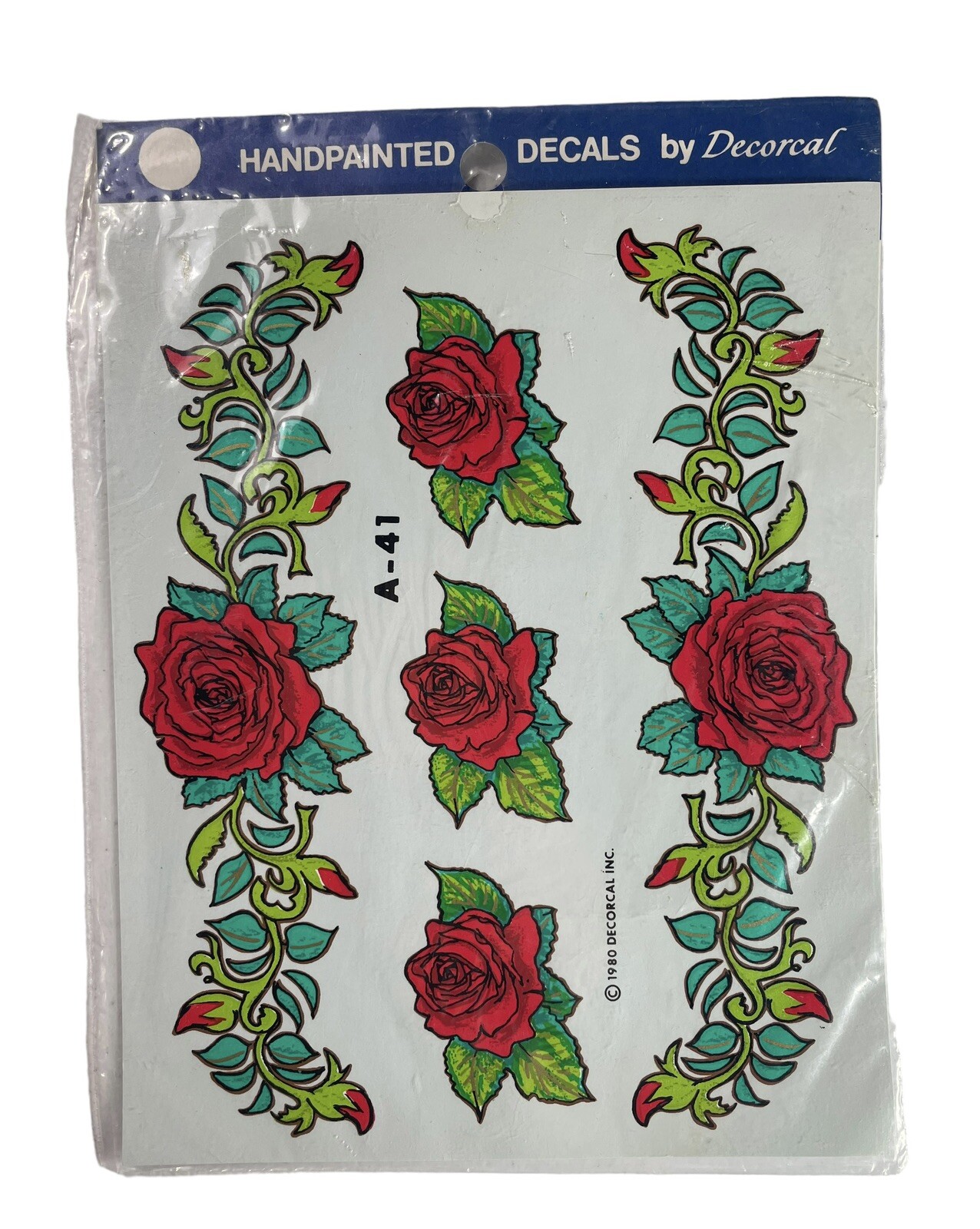 Vintage Roses Fruit Strawberry Decals Decoral Hand Painted 1980 Metal Wood Craft