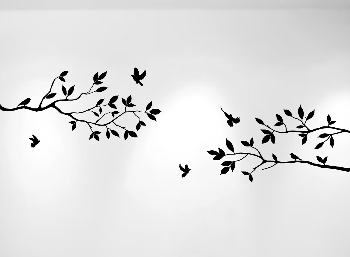 Tree Branches Wall Decal with Birds Vinyl Sticker Nursery Leaves 40" W X 18" H