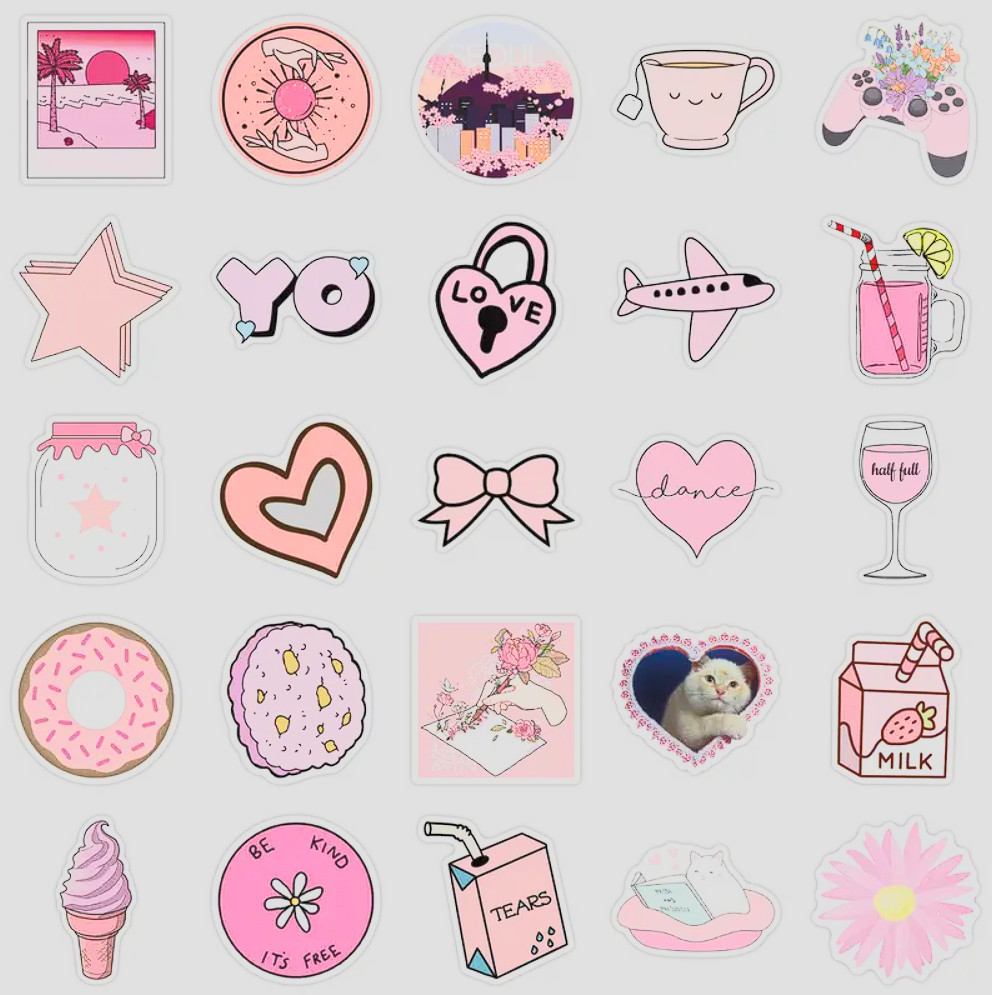 50pcs Cartoon Pink Girl Series Stickers Doodle Waterproof Motorcycles Stickers F