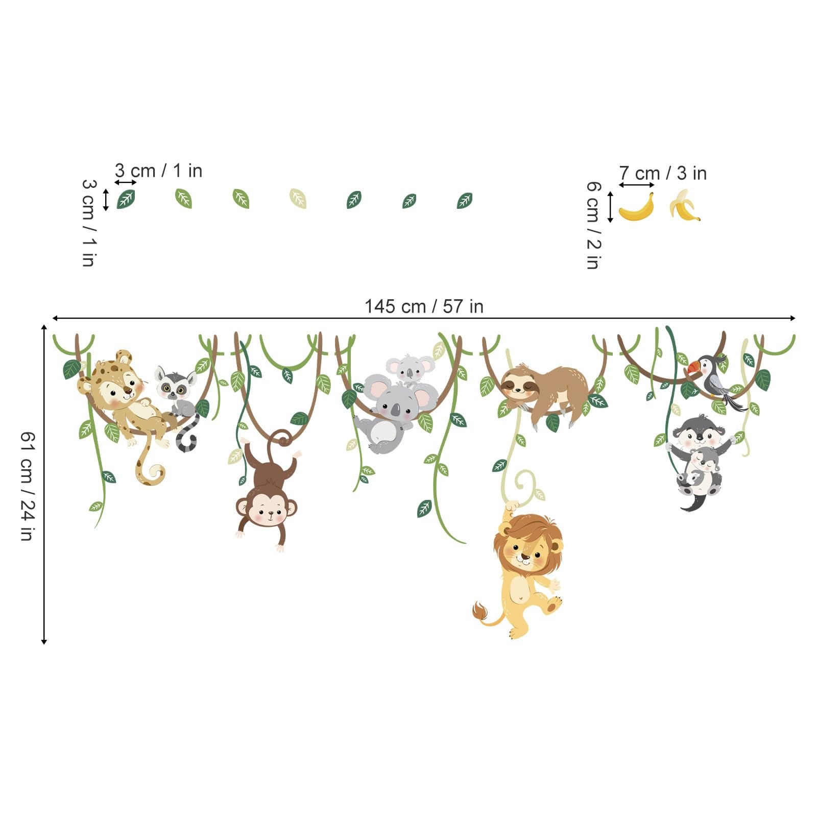 Jungle Animals Safari Wall Decals Lion Monkey Koala Wall Stickers Baby Nurser…