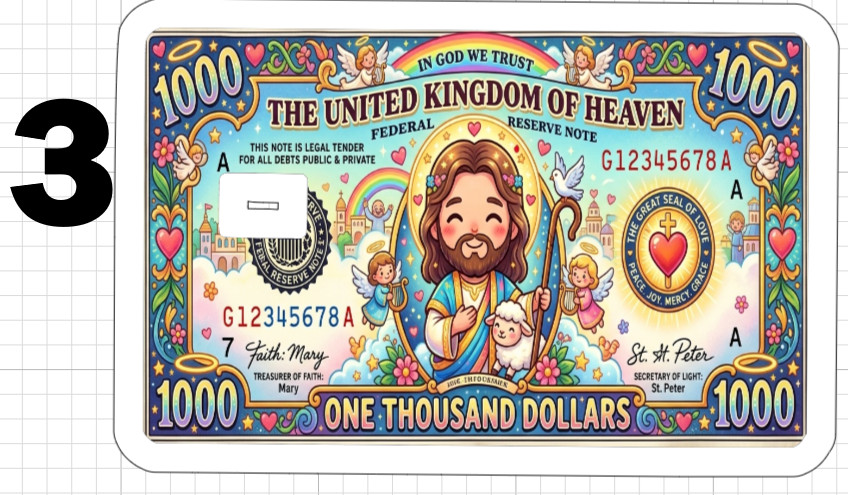 1000 Dollar Cutesy Jesus Bill Gift Credit Debit ATM Card Skin Sticker God Love $
